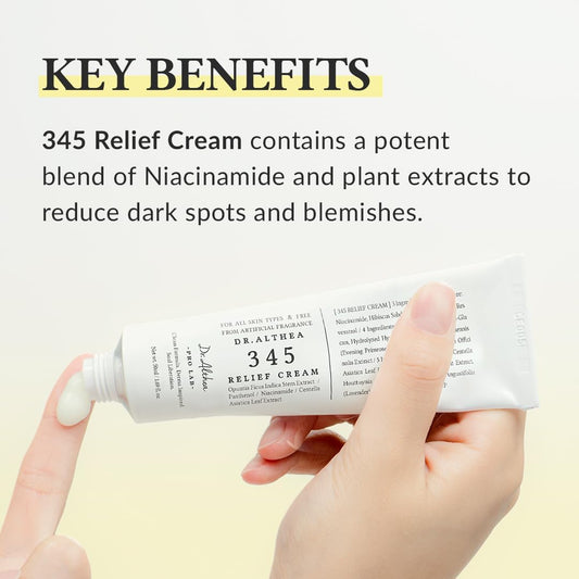 White cream tube held in hand, '345 Relief Cream' label visible
