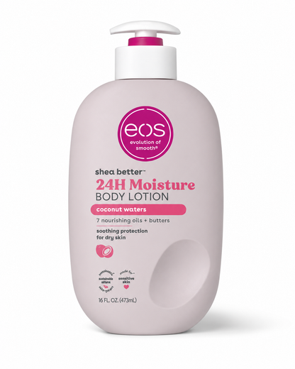 EOS shea better 24H Moisture body lotion bottle, mauve, with white pump