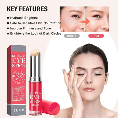 Retinol eye stick balm stick with silver top and pink balm, in red-gray box