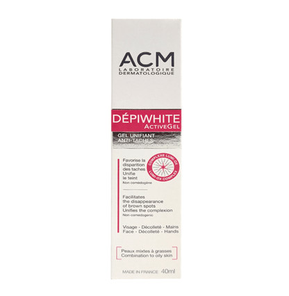 Anti-dark spot gel tube back, white with printed details and pink seal
