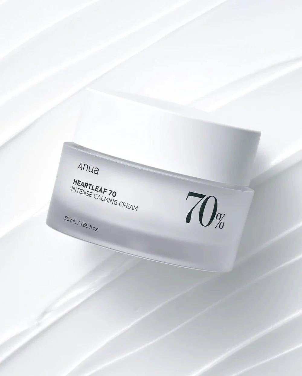 Anua Heartleaf 70% calming cream jar with white lid and 70% label