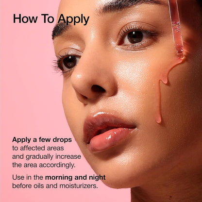 Skincare serum applied to face with glossy drops