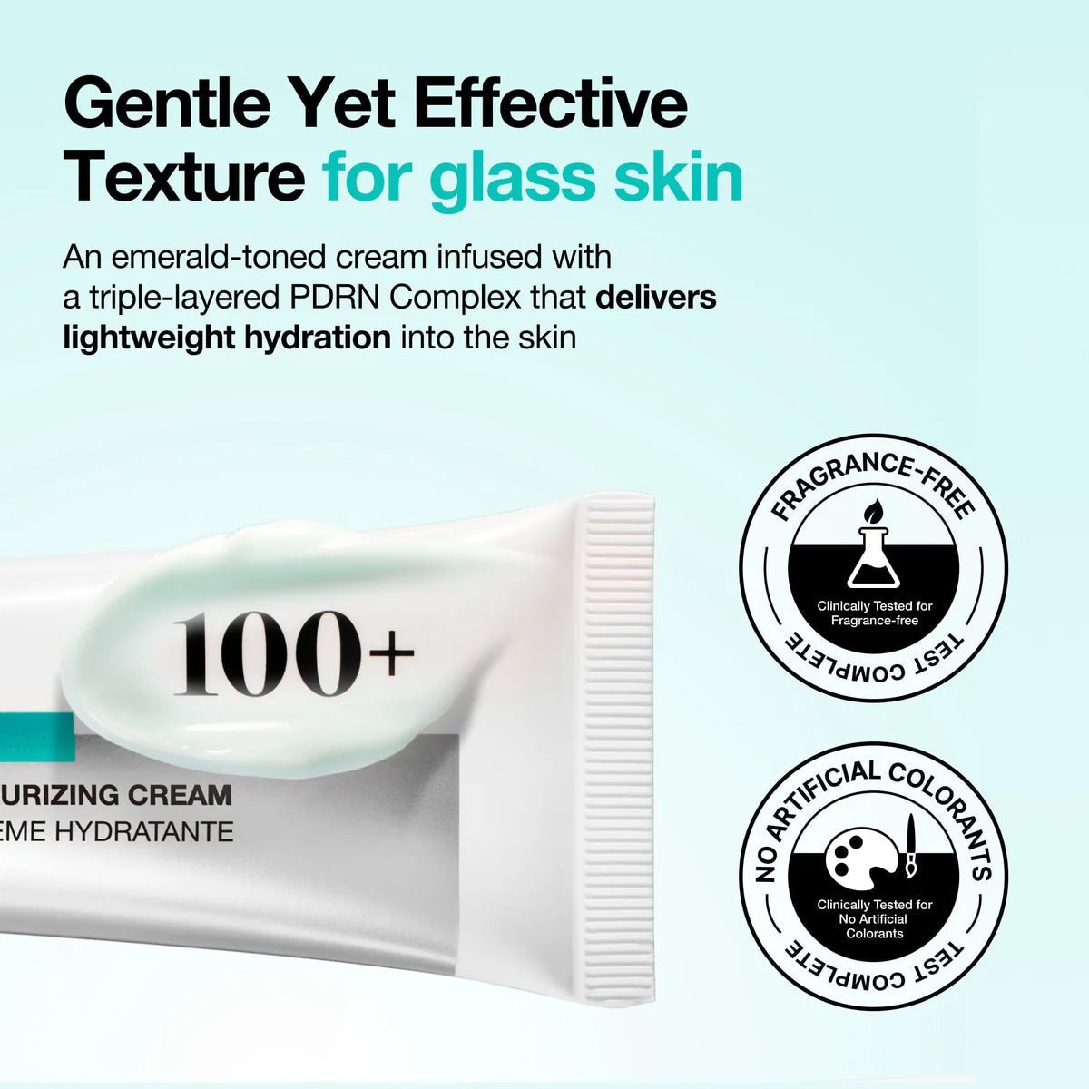 Anua PDRN Hyaluronic 100 moisturizing cream tube with squeeze tip, 100+ badge