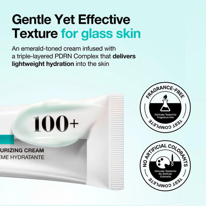 Anua PDRN Hyaluronic 100 moisturizing cream tube with squeeze tip, 100+ badge