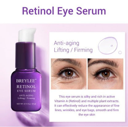 Purple retinol eye serum bottle with eye area inset comparison