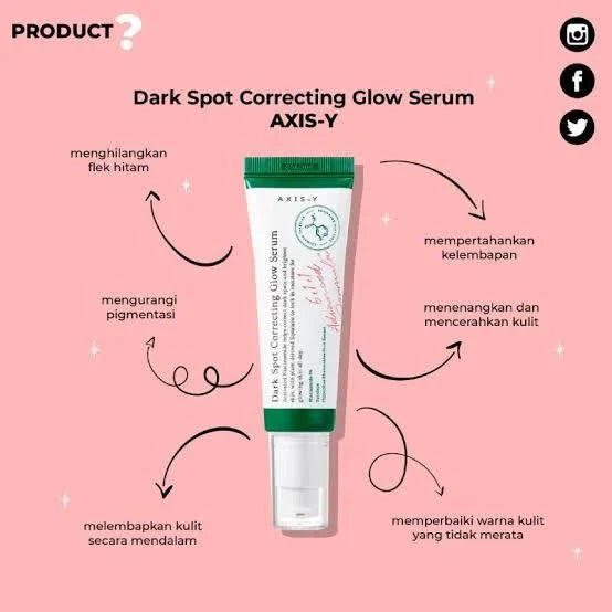AXIS-Y dark spot correcting glow serum tube with feature arrows and icons