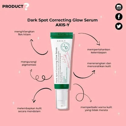 AXIS-Y dark spot correcting glow serum tube with feature arrows and icons