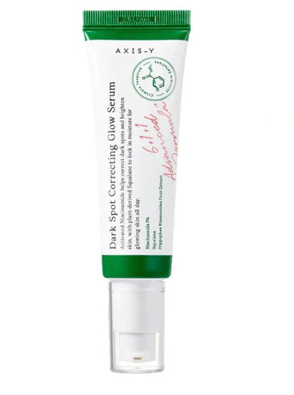 AXIS-Y dark spot correcting glow serum tube, green-and-white cap
