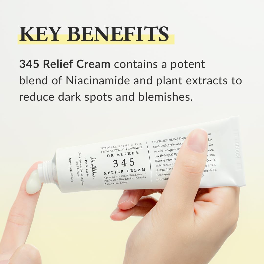 White cream tube held in hand, '345 Relief Cream' label visible