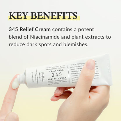 White cream tube held in hand, '345 Relief Cream' label visible