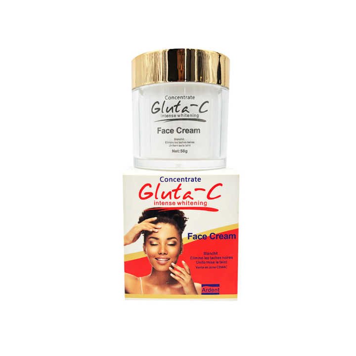Gluta-C face cream jar with gold lid and matching face cream box