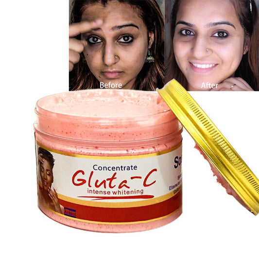 Gluta-C face cream jar with golden lid and red label