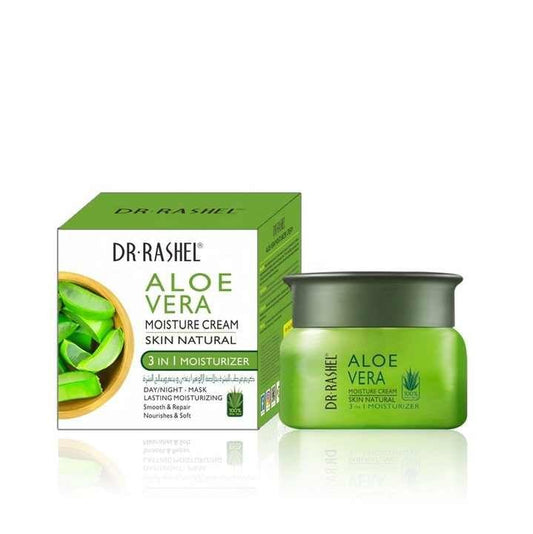 Dr.Rashel Aloe Vera moisture cream jar and green product box packaging