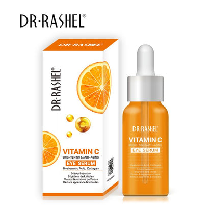 Vitamin C eye serum bottle with dropper and box, orange liquid, DR-RASHEL