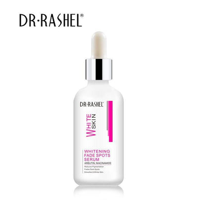 DR-RASHEL whitening fade spot serum bottle with dropper, white bottle and silver cap