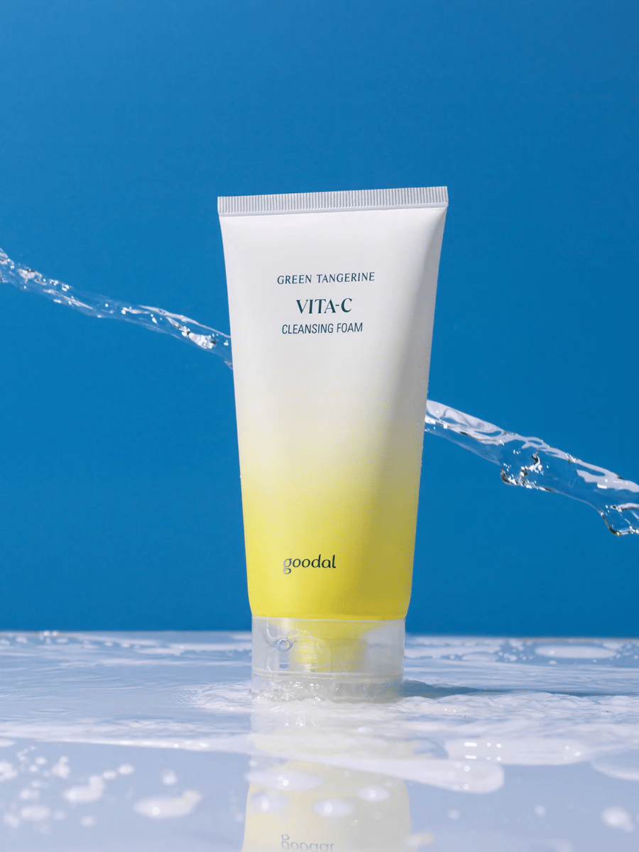 Goodal Green Tangerine Vita-C Cleansing Foam tube standing with nozzle tip