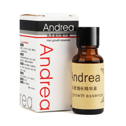 Andrea hair growth essence bottle and box set, amber glass with beige label