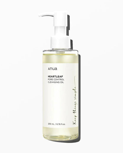 Cleansing oil bottle with white pump; clear yellow liquid, 200 ml, Anua Heartleaf Pore Control