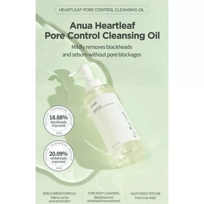 Face cleansing oil package with bottle illustration and pore-control icons