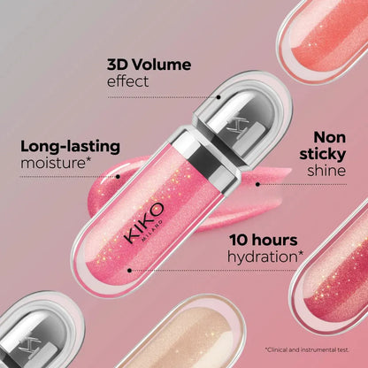 KIKO Milano lip gloss applicator with sparkly pink glitter tube and open cap