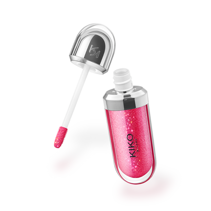 KIKO Milano hydra lip gloss tube with wand, sparkly pink-gold shimmer finish