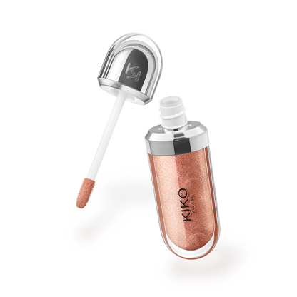 KIKO Milano 3D Hydra lip gloss, copper bronze glitter tube with doe-foot applicator