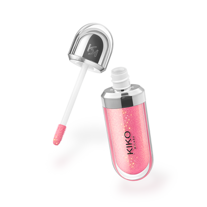 KIKO Milano hydra lip gloss tube with wand, sparkly pink glitter finish