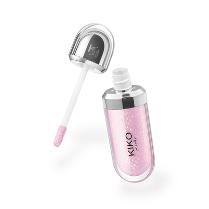 KIKO Milano 3D Hydra lip gloss, rosy lavender glitter tube with doe-foot applicator