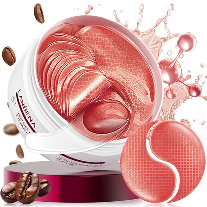 LANBENA hydro-gel eye patches in a pink jar with a curved patch sheet