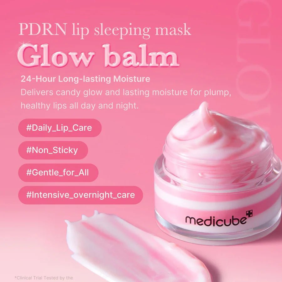Pink lip sleeping mask jar with soft swirl of glossy cream on top