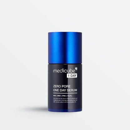 Medicube Zero Pore One Day Serum bottle with blue cap and black label