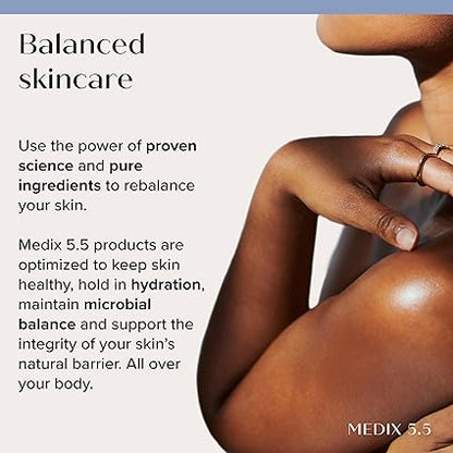 MEDIX 5.5 body cream pump bottle shown applying moisture to skin