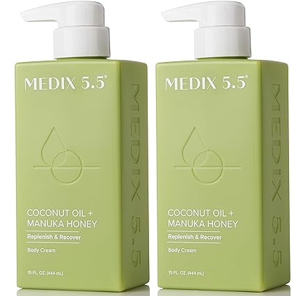 MEDIX 5.5 coconut oil and manuka honey body cream pump bottles, 444 ml