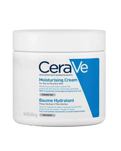 CeraVe Moisturizing Cream jar with white lid and blue label