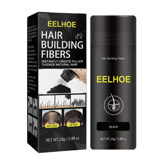 EELHOE hair building fibers powder, black shade: box and squeeze bottle set