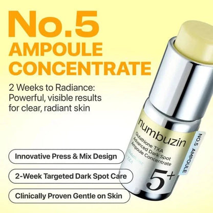 numbuzin 5+ ampoule concentrate bottle with metallic silver cap, small glass vial