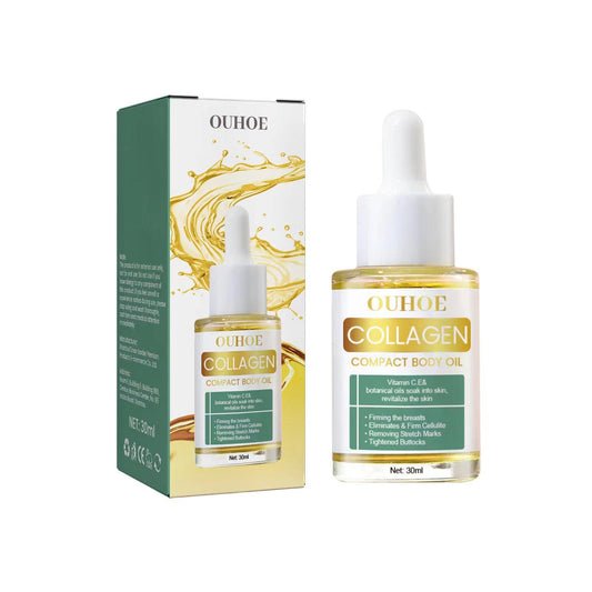 Compact body oil bottle with dropper and OUHOE Collagen box, 30ml