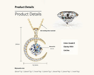 Women's Minimalist Pure Silver Crescent Shaped Moissanite Pendant Necklace || UAEdealz