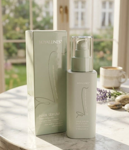 Royallines hair serum bottle with pump, mint-green bottle and clear top