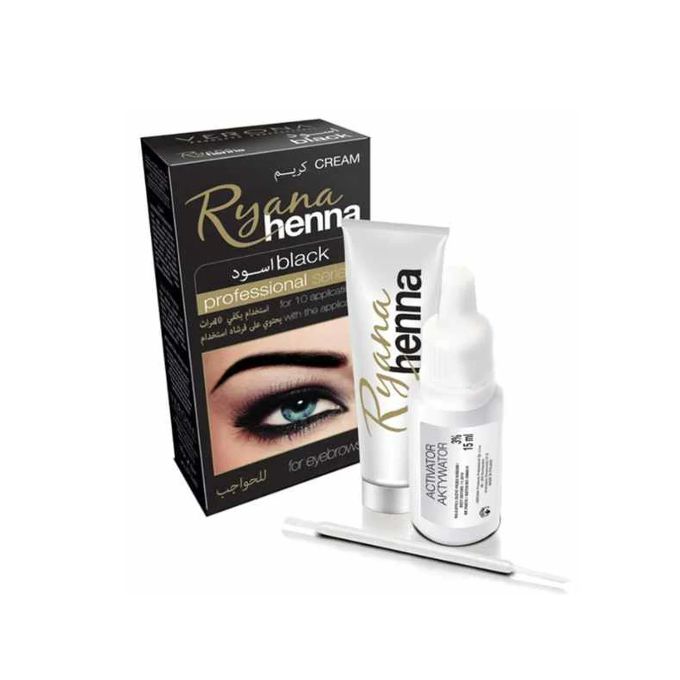 Ryana henna eyebrow cream kit: black box, tubes, and applicator tip