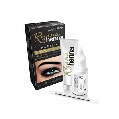 Ryana henna eyebrow cream kit: black box, tubes, and applicator tip