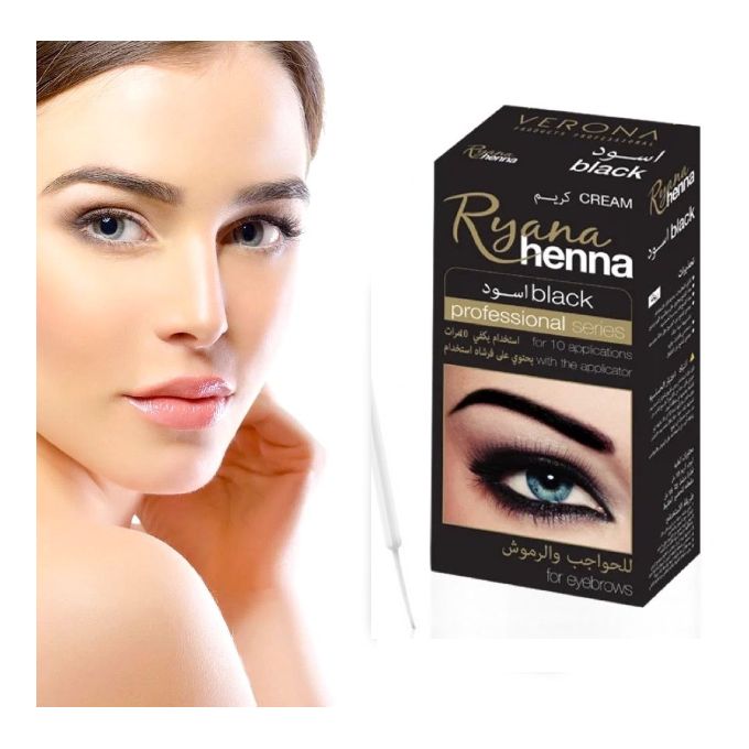 Ryana henna eyebrow cream in black box for eyebrows, with applicator stick