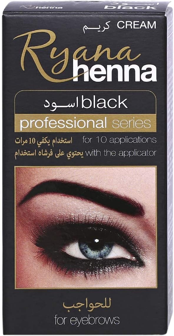 Ryana henna black professional eyebrow cream box with eye brow close-up