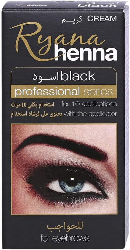 Ryana henna black professional eyebrow cream box with eye brow close-up