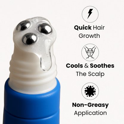 Serum applicator nozzle with gel texture on a blue-collared bottle