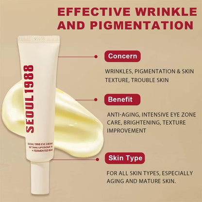 Eye cream tube with promotional chart, cream-colored tube with red label