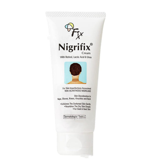 Nigrifix cream squeeze tube, white tube with logo and teal scalp graphic