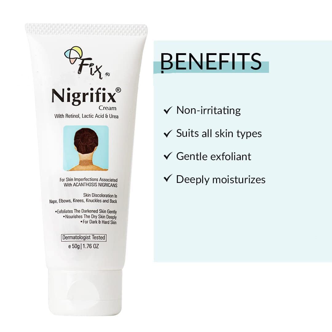 Nigrifix cream squeeze tube with benefits text panel