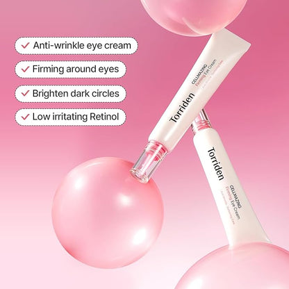 Cream eye cream tube with clear applicator and pink squeeze cap