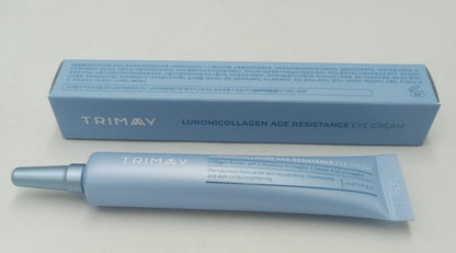 Light blue eye cream tube and box packaging laid flat